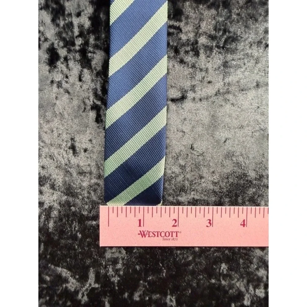 Boys Clip-On Tie Navy Green Repp Stripe 17